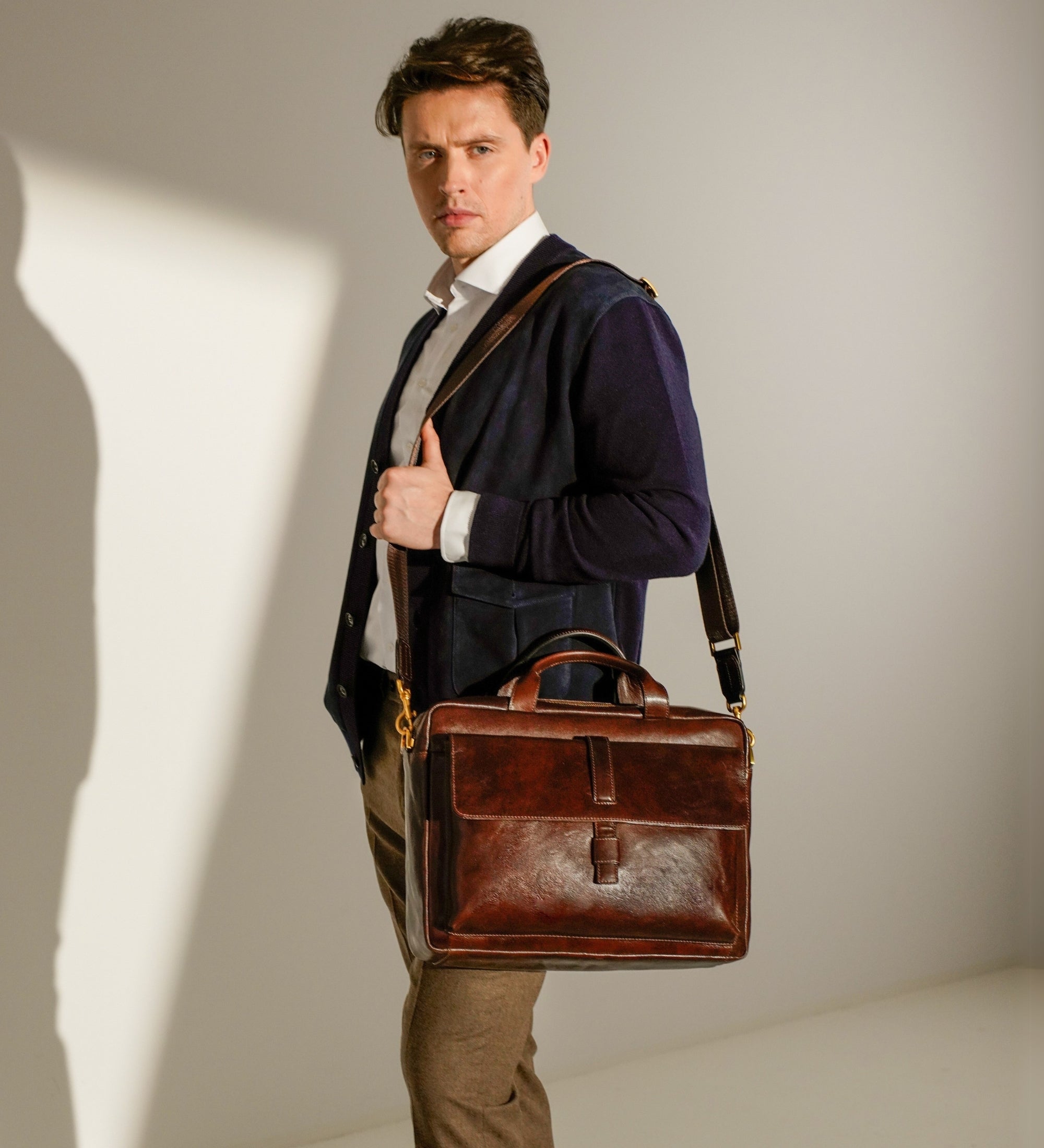 Large Leather Briefcase Laptop Bag - The Chateau