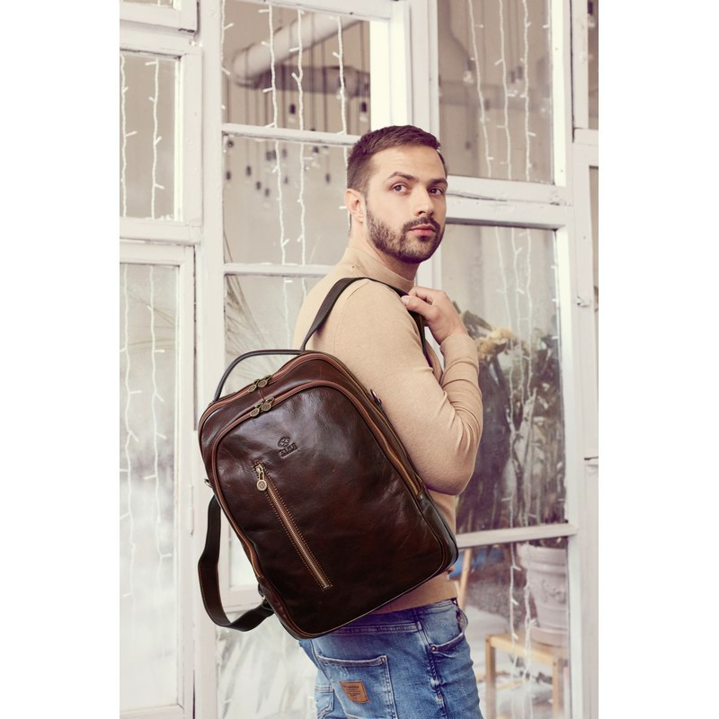 Unisex Full Grain Italian Leather Backpack - The Overstory Time Resistance