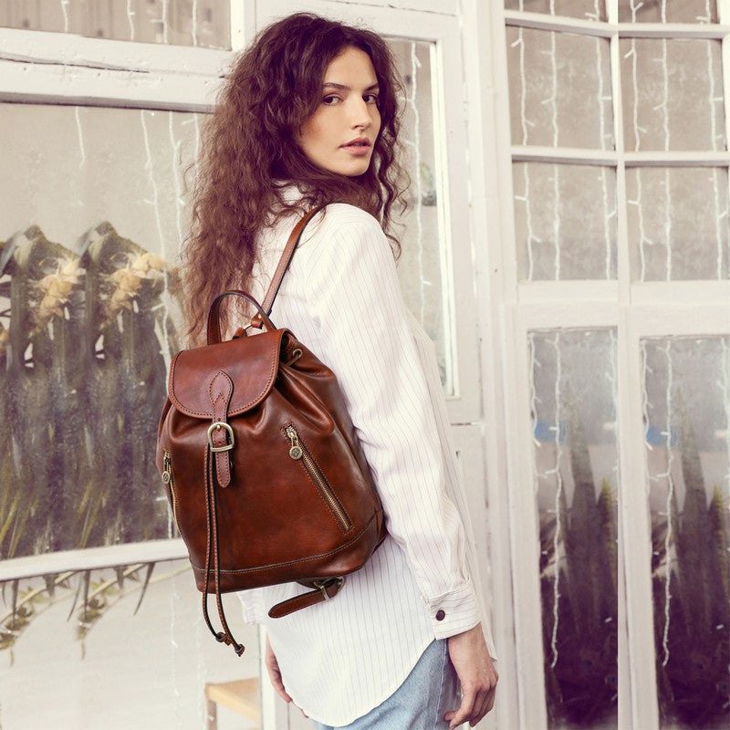 Full Grain Italian Leather Backpack - White Noise Time Resistance