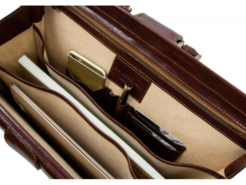 Large Full Grain Italian Leather Briefcase - The Firm Time Resistance
