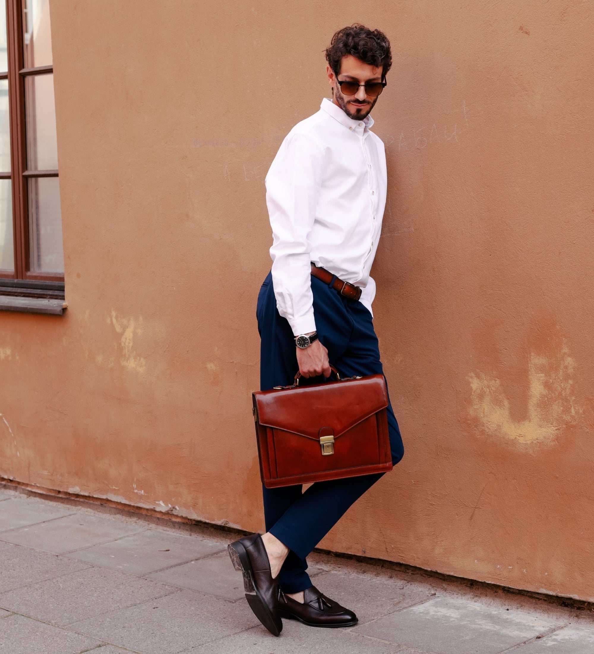 Classic Design Full Grain Italian Leather Briefcase - The Magus