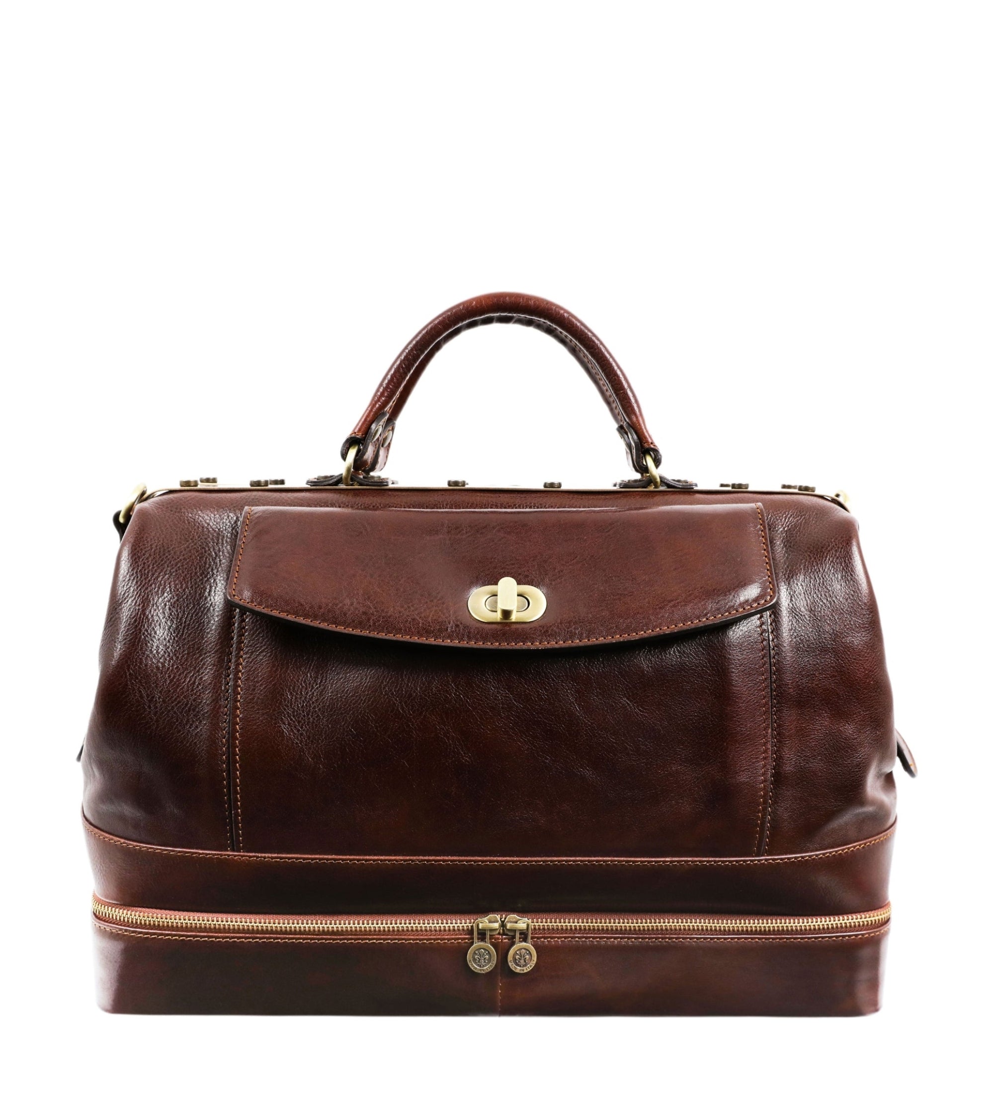 Brown Full Grain Italian Leather Doctor Bag, Medical Bag, Leather Handbag - Doctor Faustus