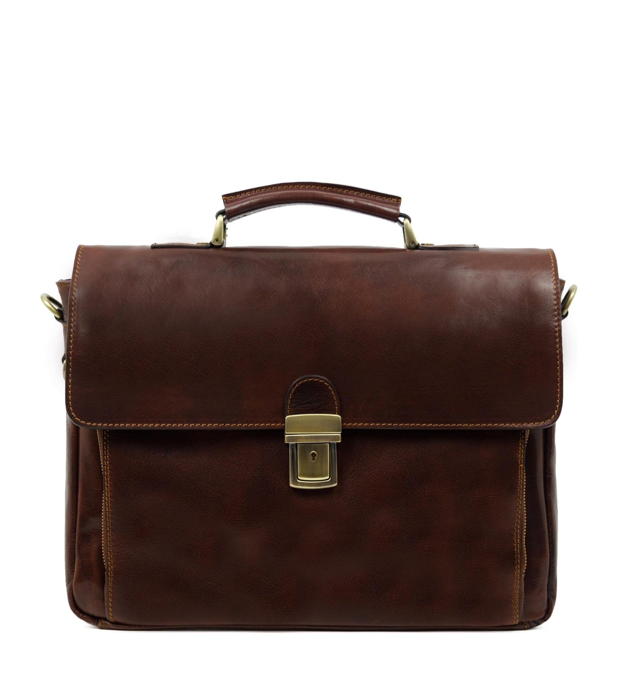 Full Grain Italian Leather Briefcase Laptop Bag  - In Cold Blood