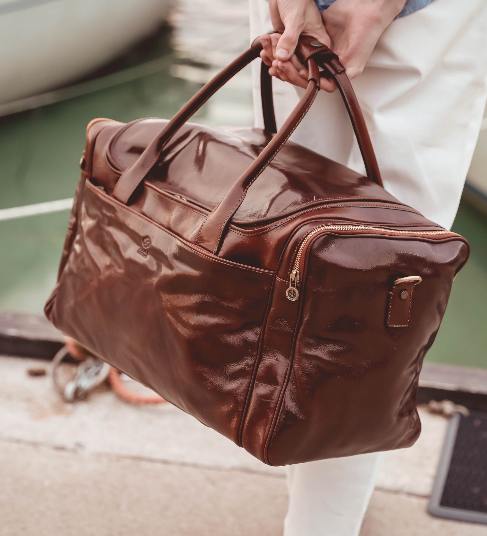 Large Full Grain Italian Leather Duffel Bag - The Hitchhiker's Guide to the Galaxy