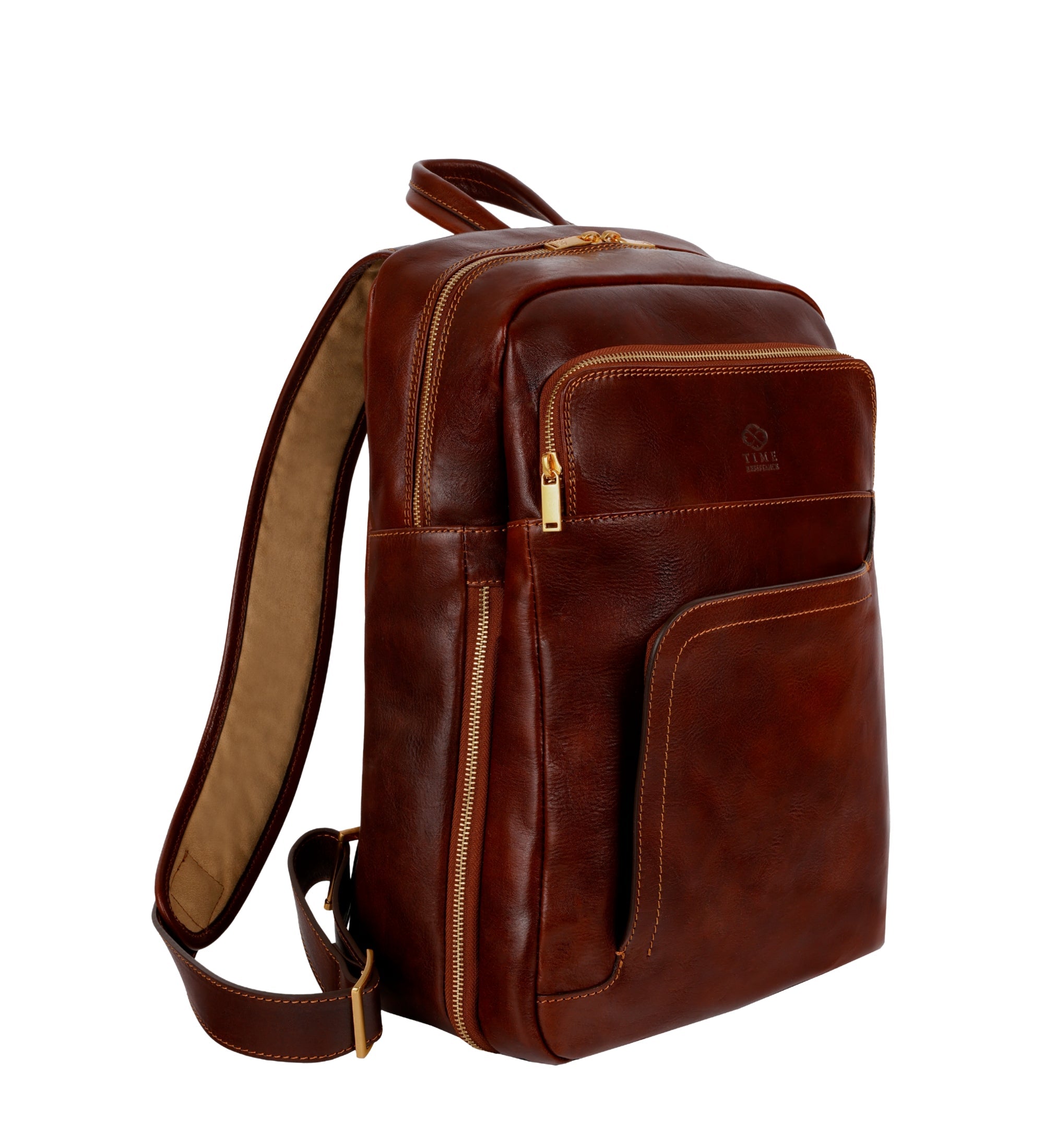 brown leather backpack with zipper Large Leather Backpack
