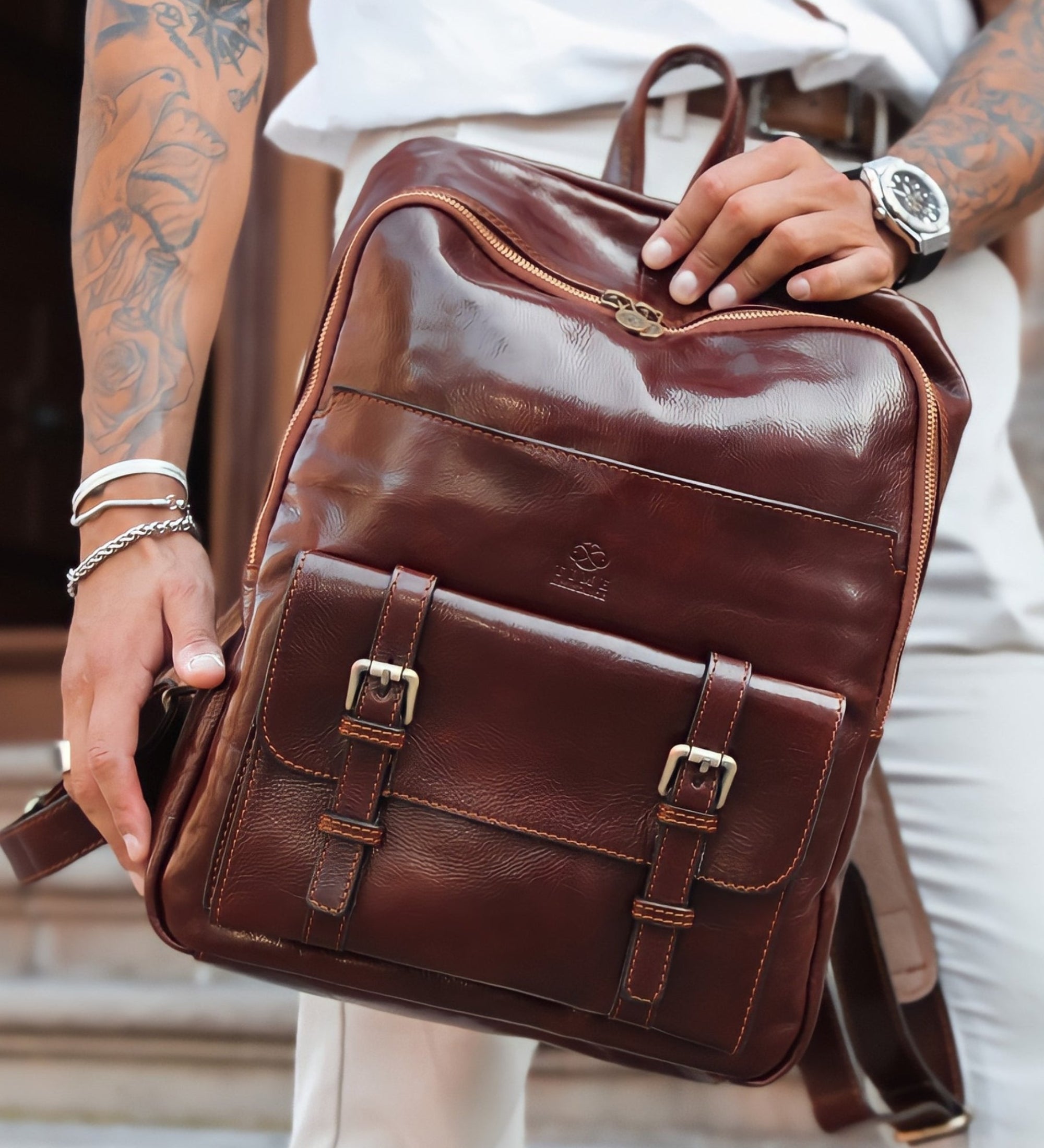 Large Unisex Full Grain Italian Leather Backpack - The Divine Comedy