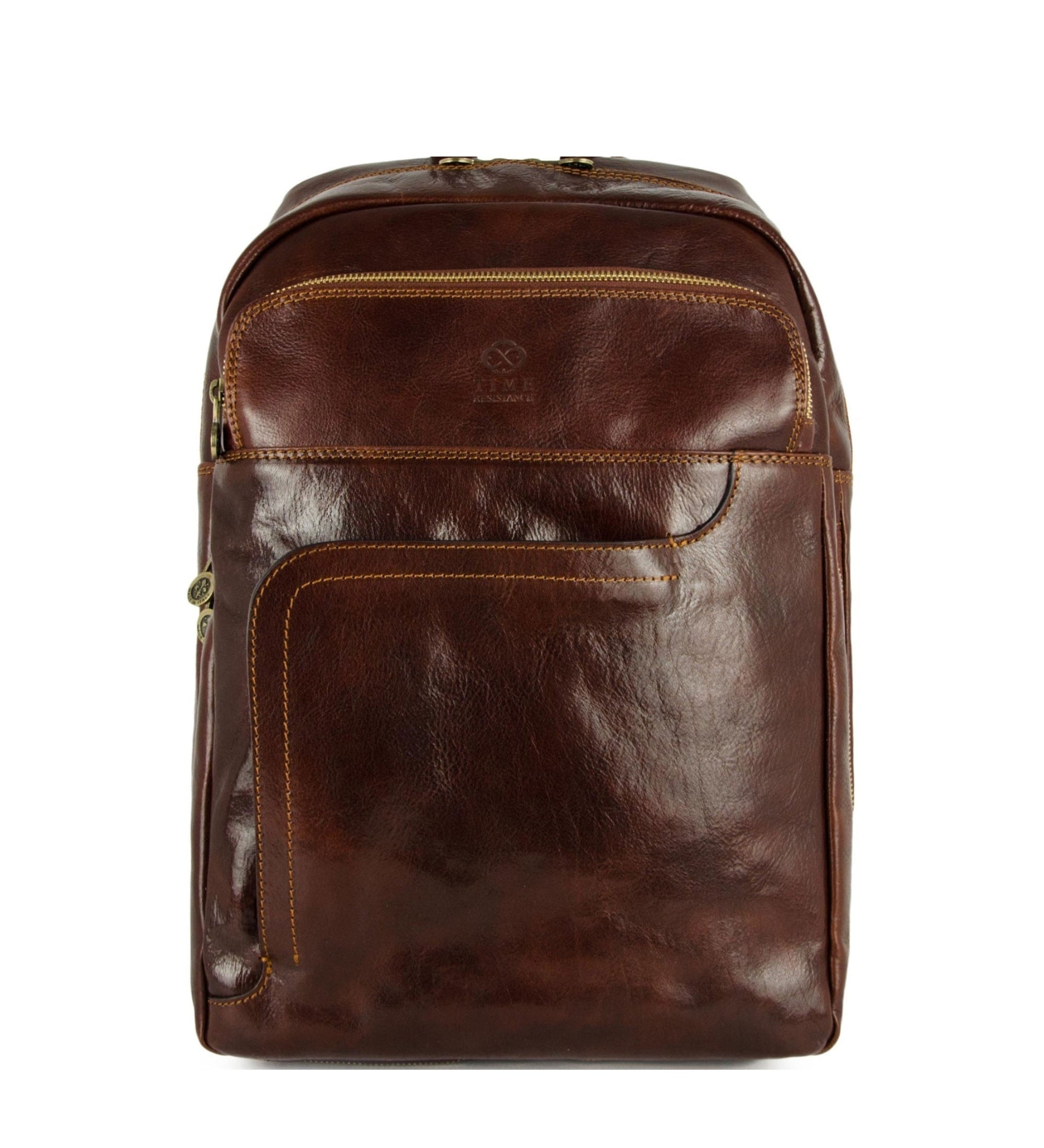 Brown Large Full Grain Italian Leather Backpack - L.A. Confidential