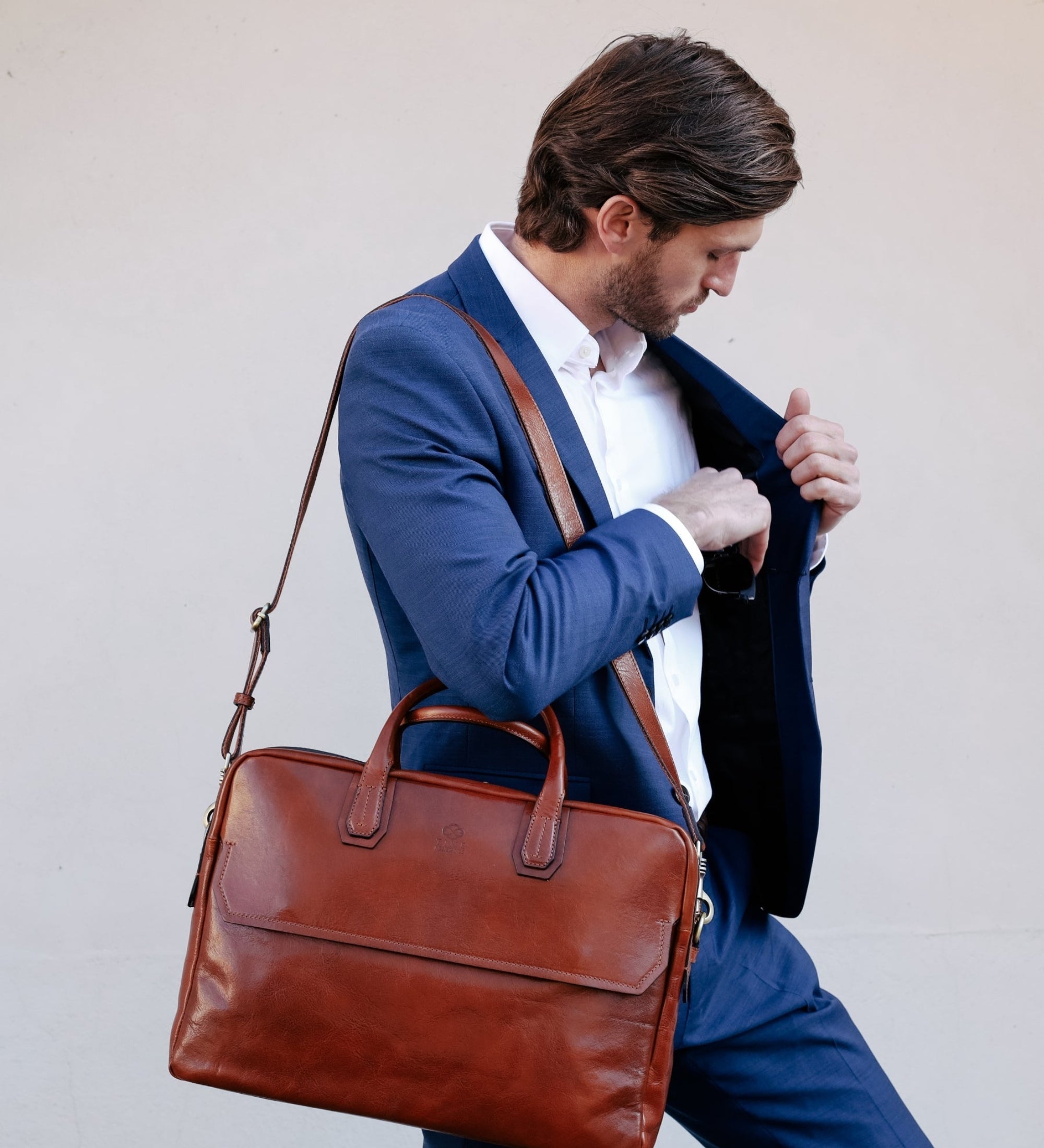 Large Full Grain Italian Leather Briefcase Laptop Bag - Nostromo