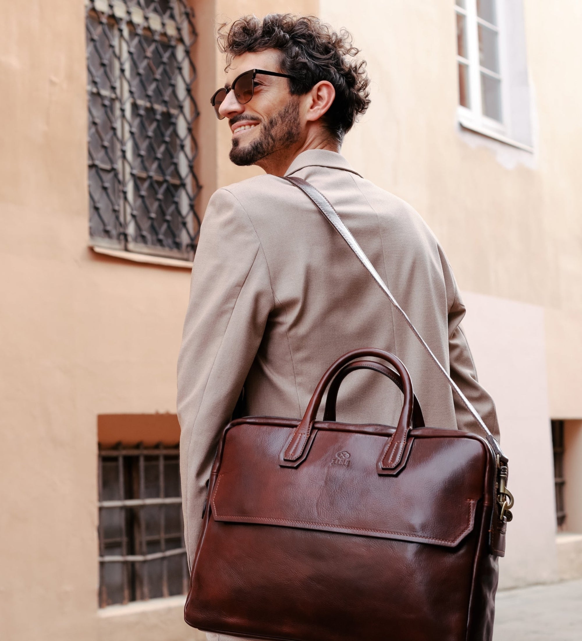 Large Full Grain Italian Leather Briefcase Laptop Bag - Nostromo