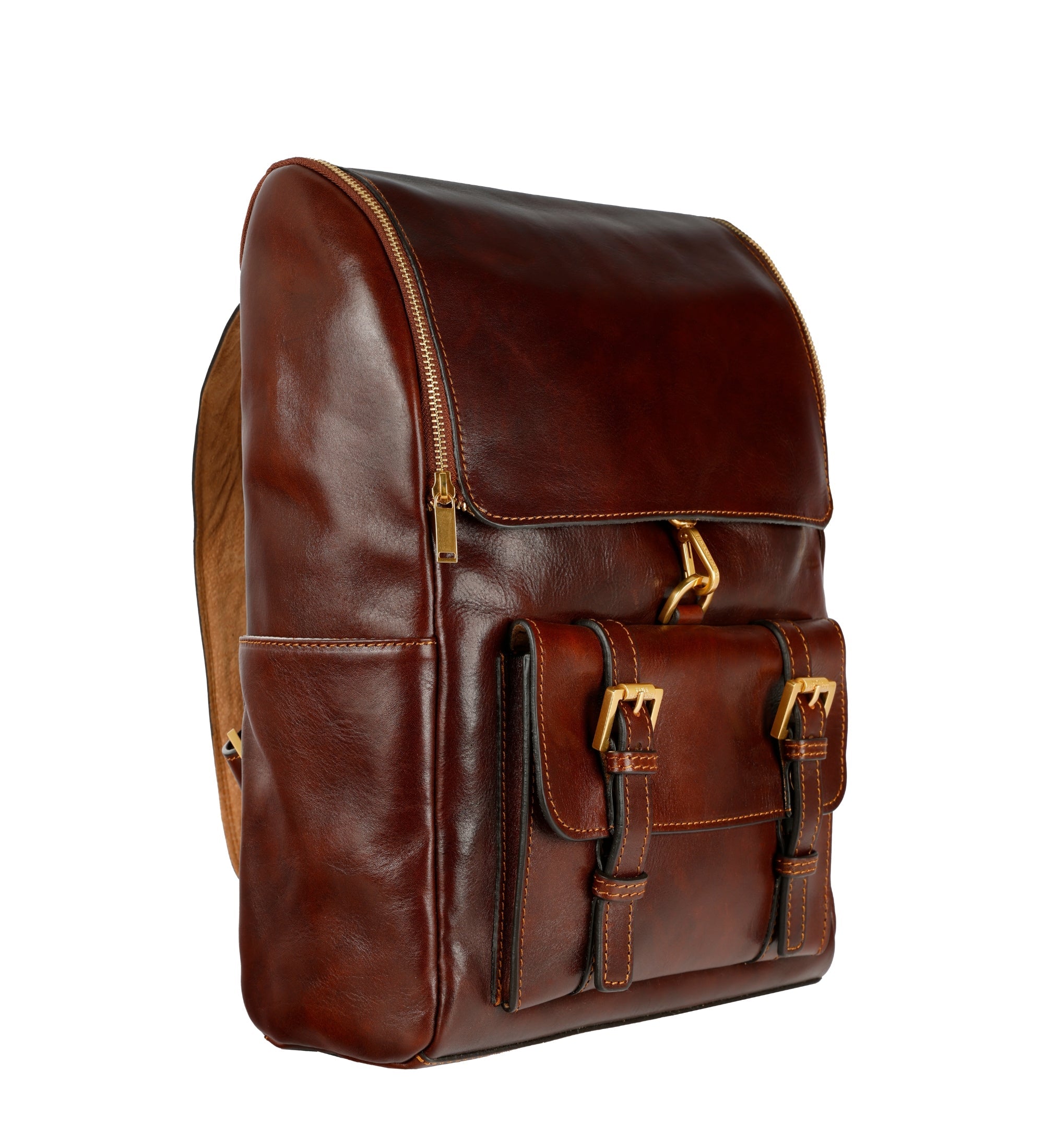 Brown Large Unisex Full Grain Italian Leather Backpack - The Odyssey