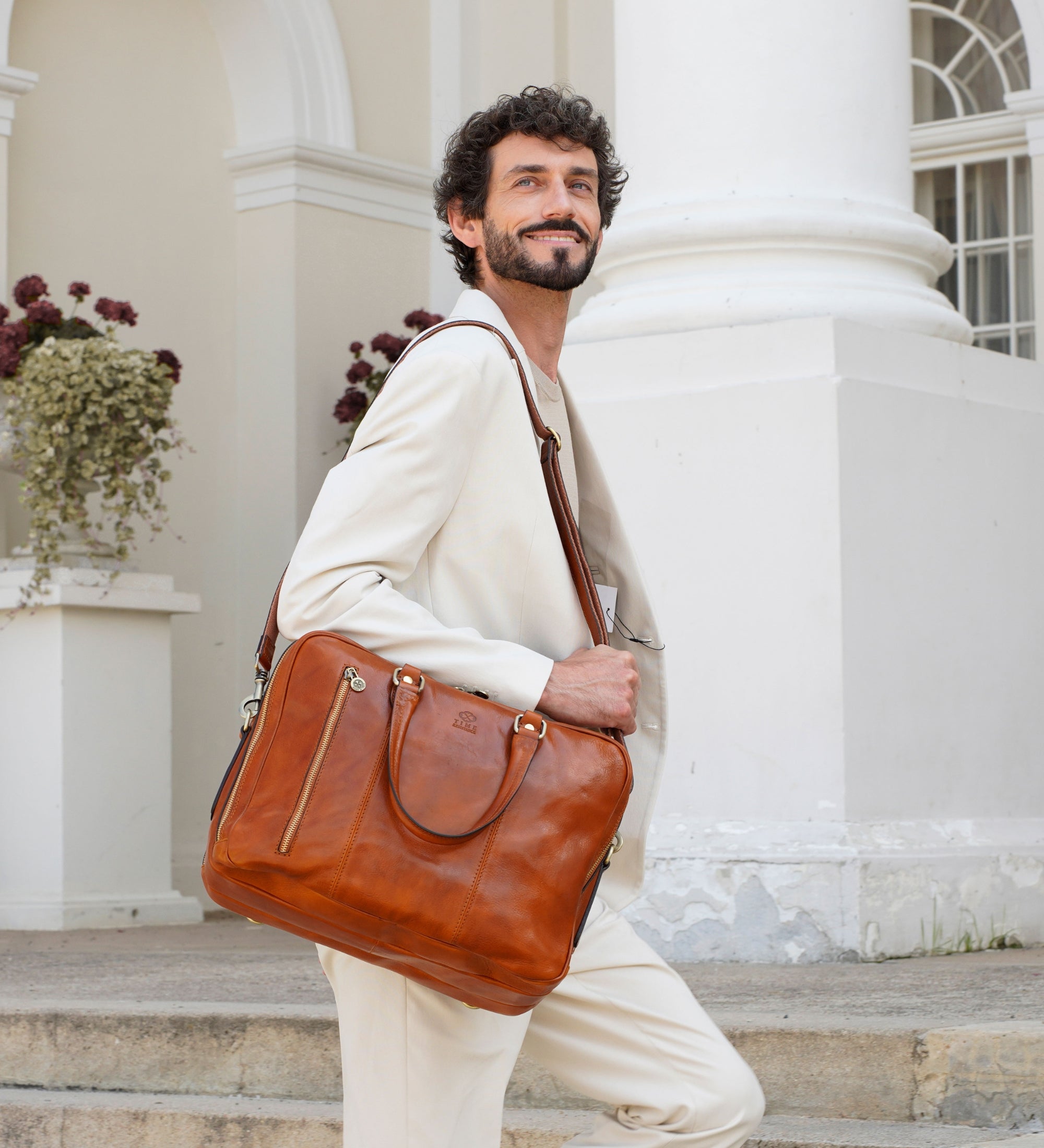 Brown Full-Grain Italian Leather Convertible Briefcase Backpack - A Farewell to Arms