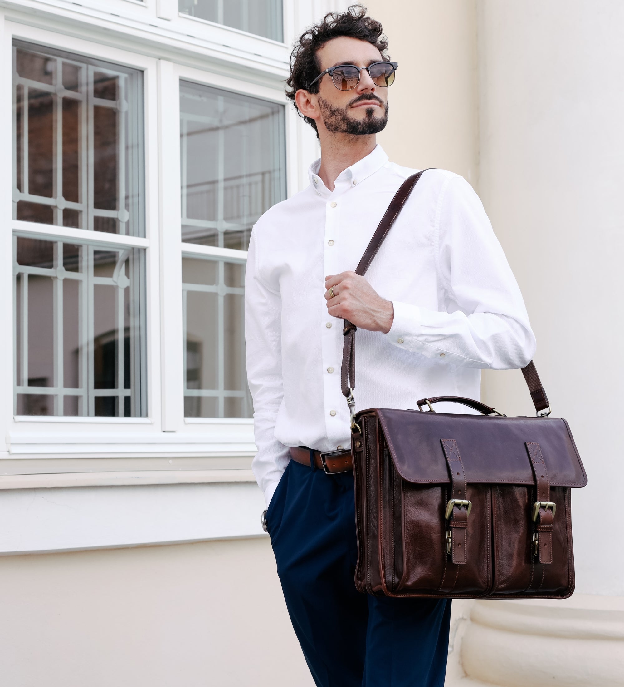 Full Grain Italian Leather Briefcase, Satchel Bag - The Time Machine