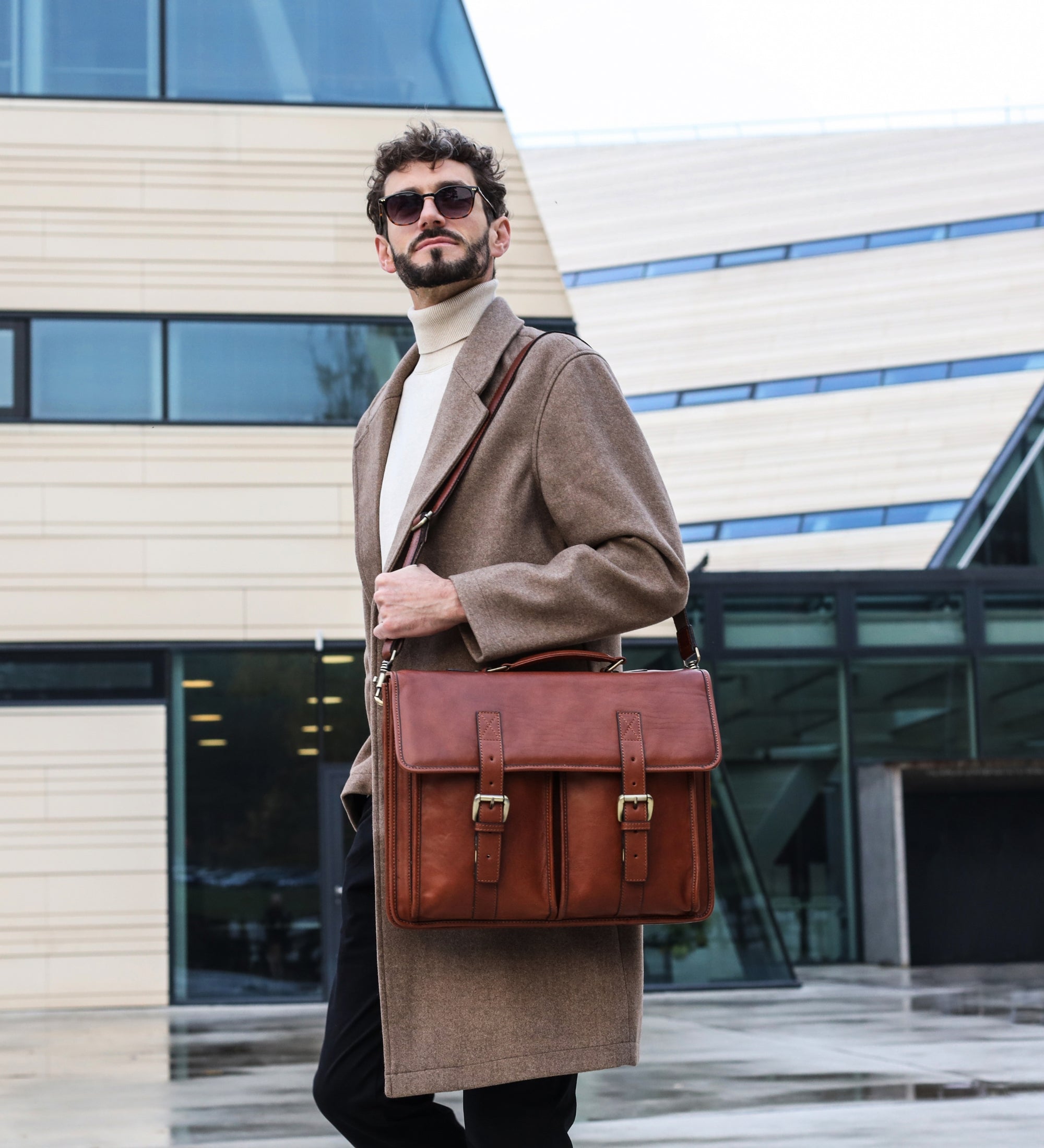 Full Grain Italian Leather Briefcase, Satchel Bag - The Time Machine