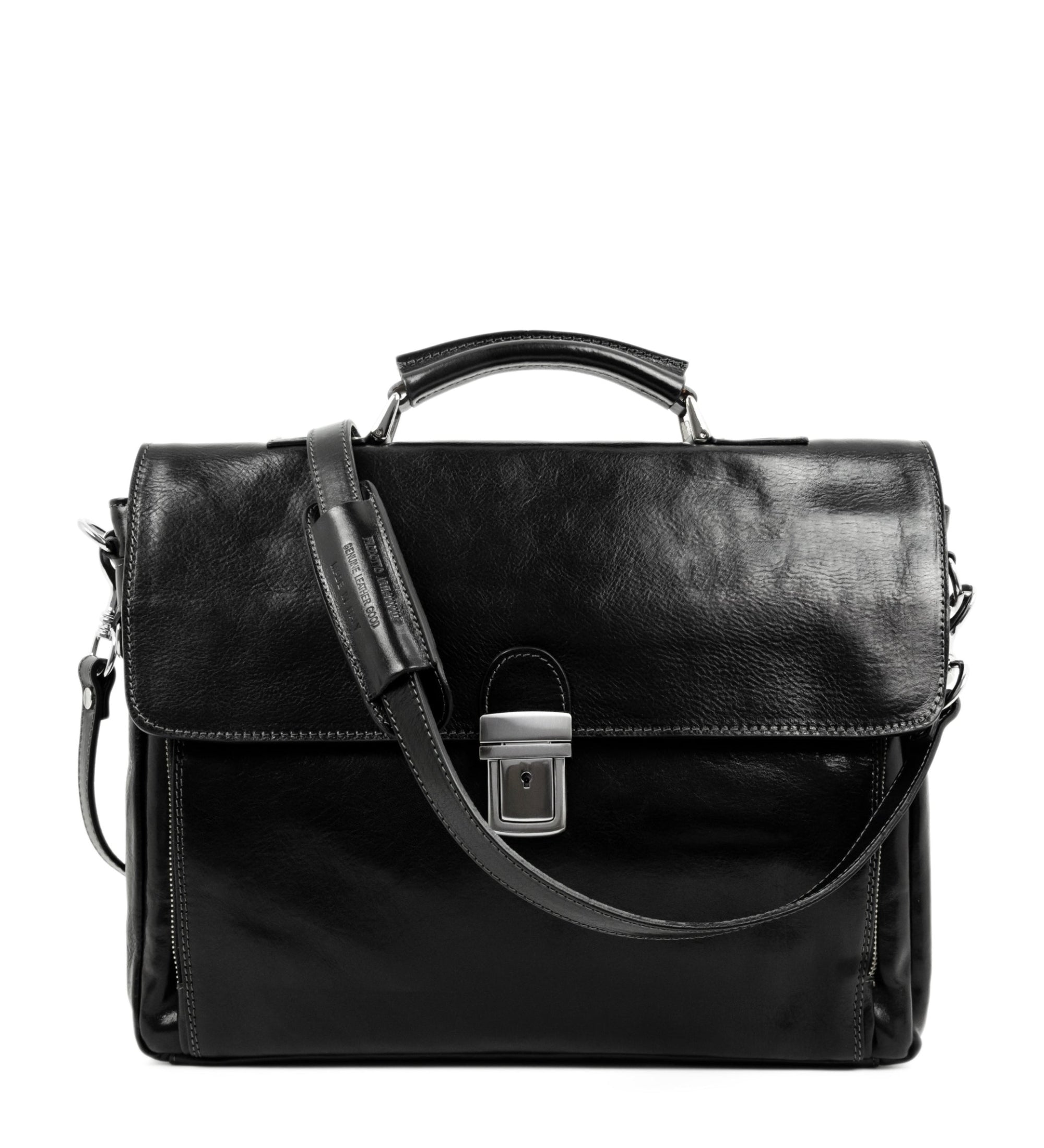 Full Grain Italian Leather Briefcase Laptop Bag  - In Cold Blood