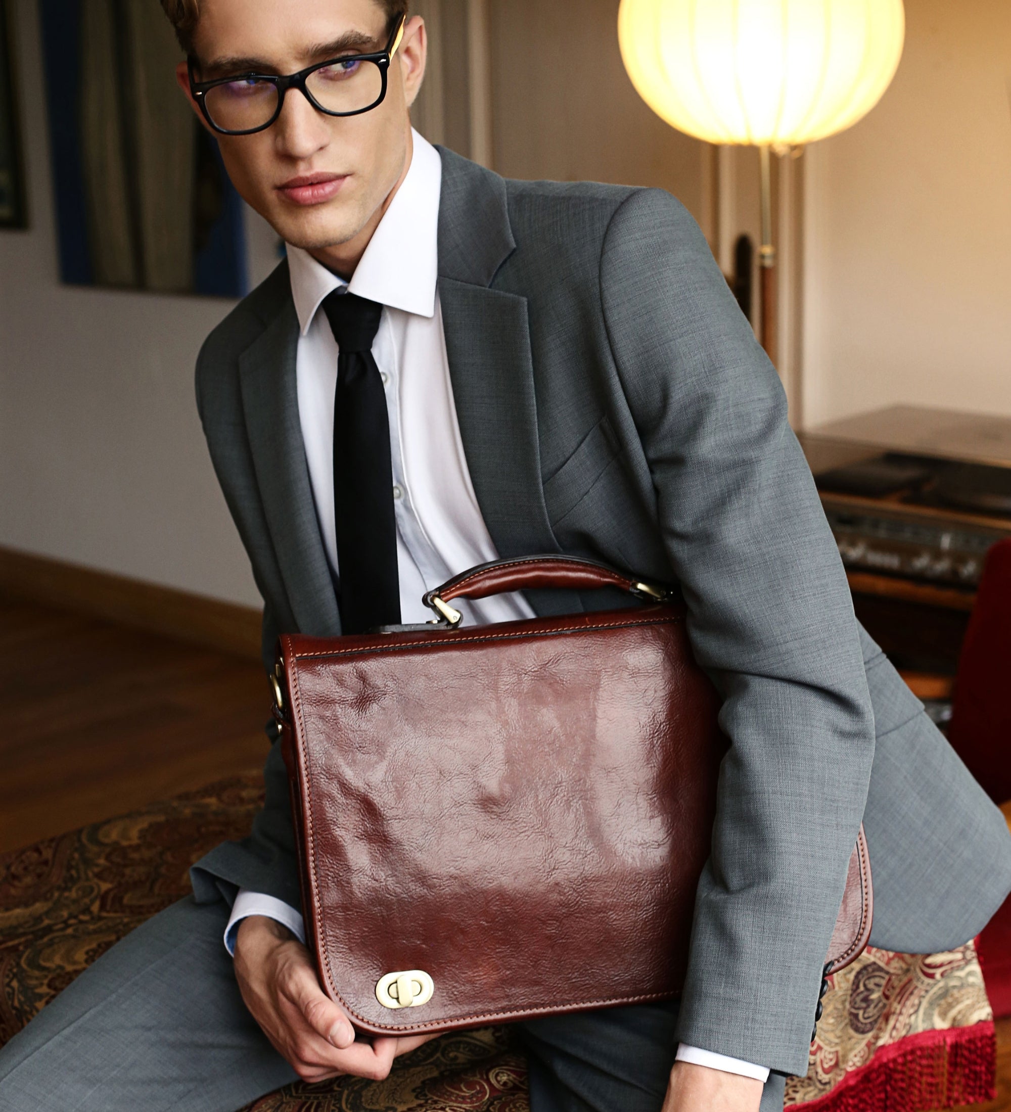 Full Grain Italian Leather Briefcase - Illusions