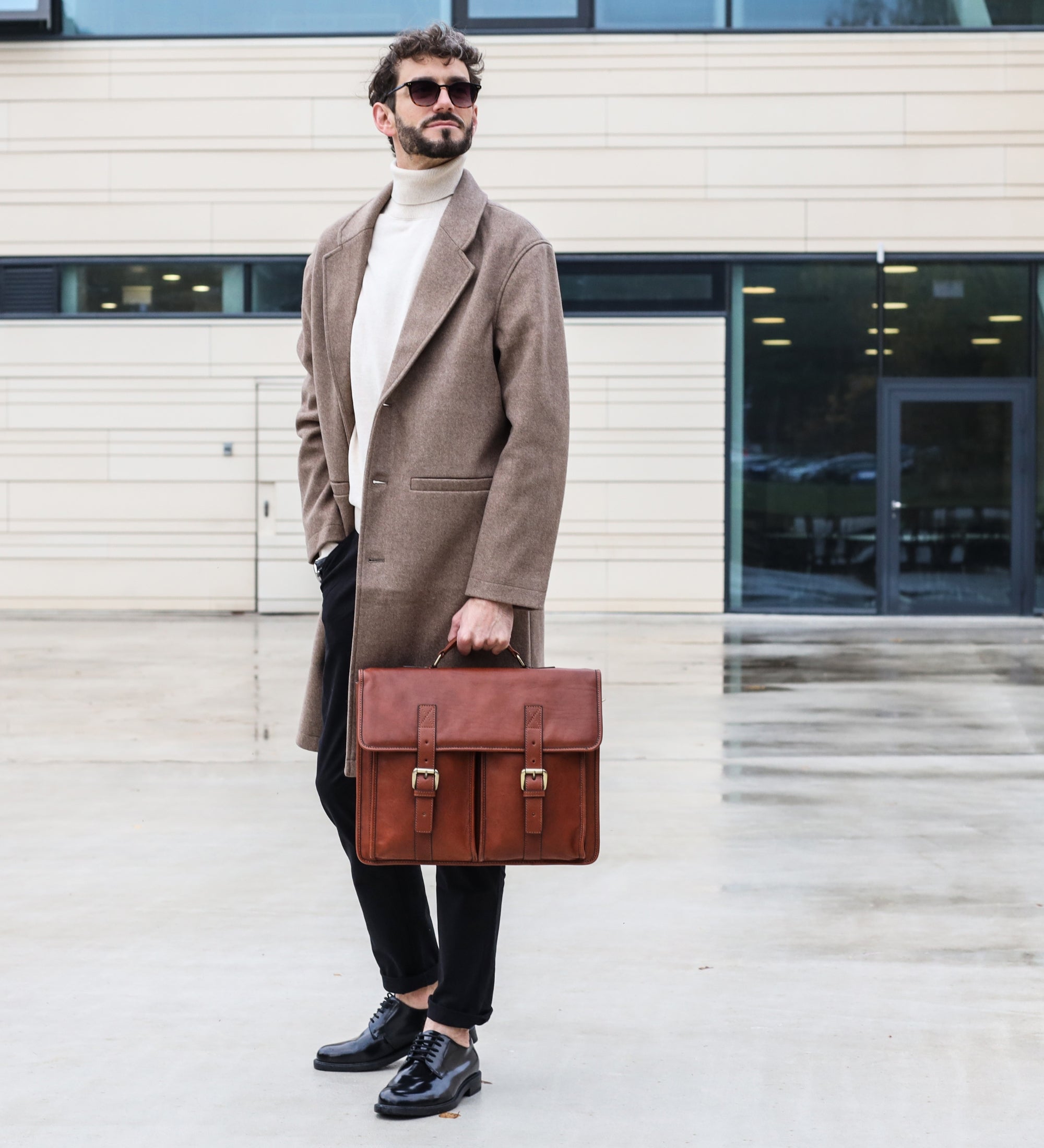 Full Grain Italian Leather Briefcase, Satchel Bag - The Time Machine