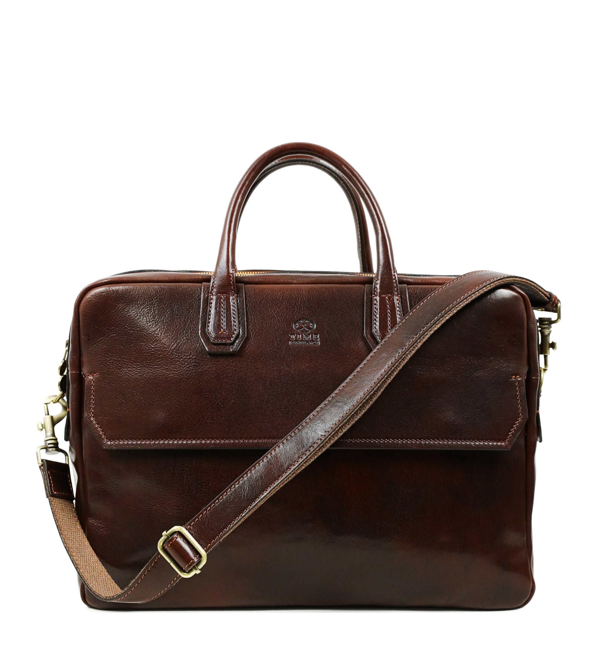 Large Full Grain Italian Leather Briefcase Laptop Bag - Nostromo