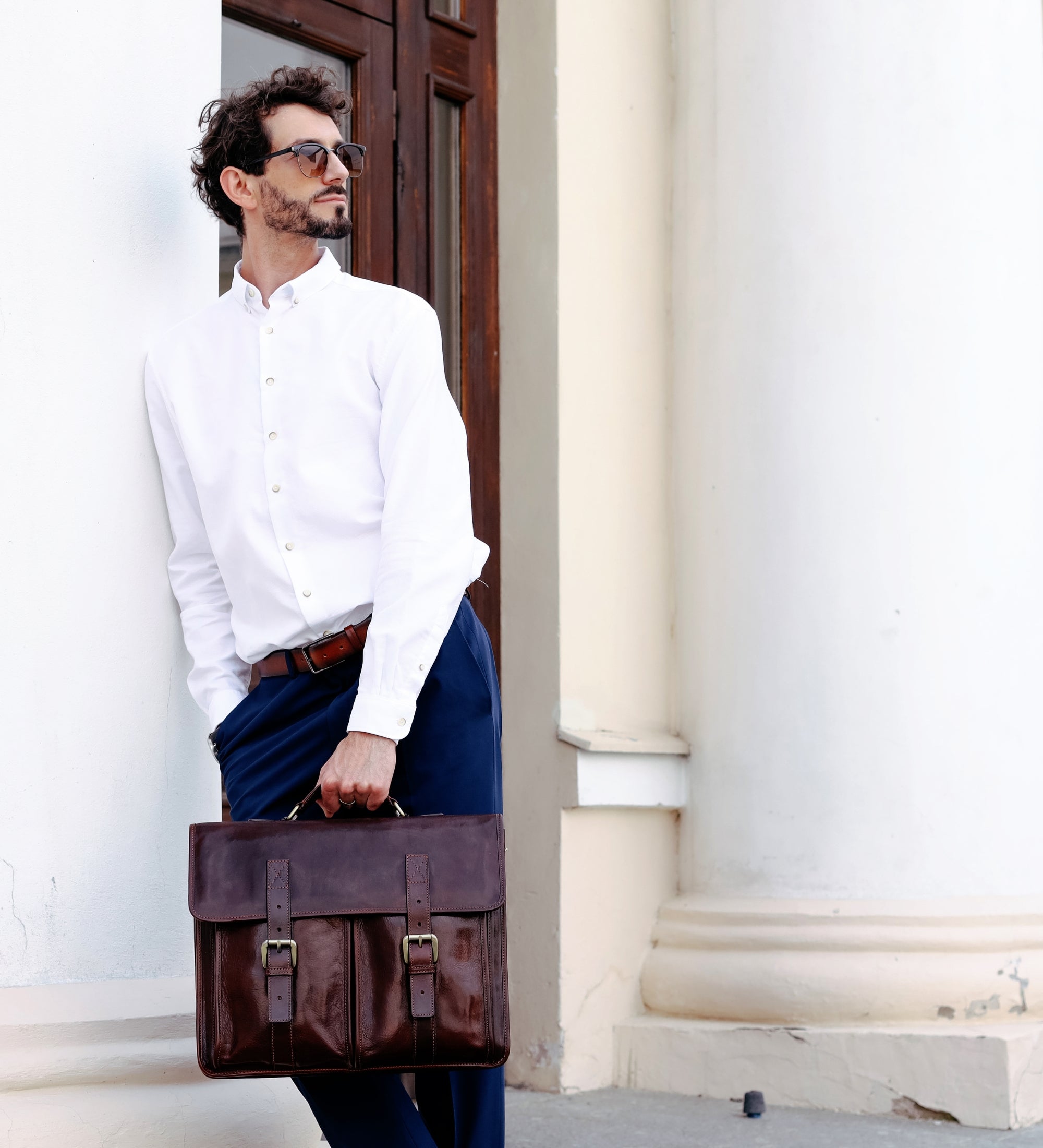 Full Grain Italian Leather Briefcase, Satchel Bag - The Time Machine