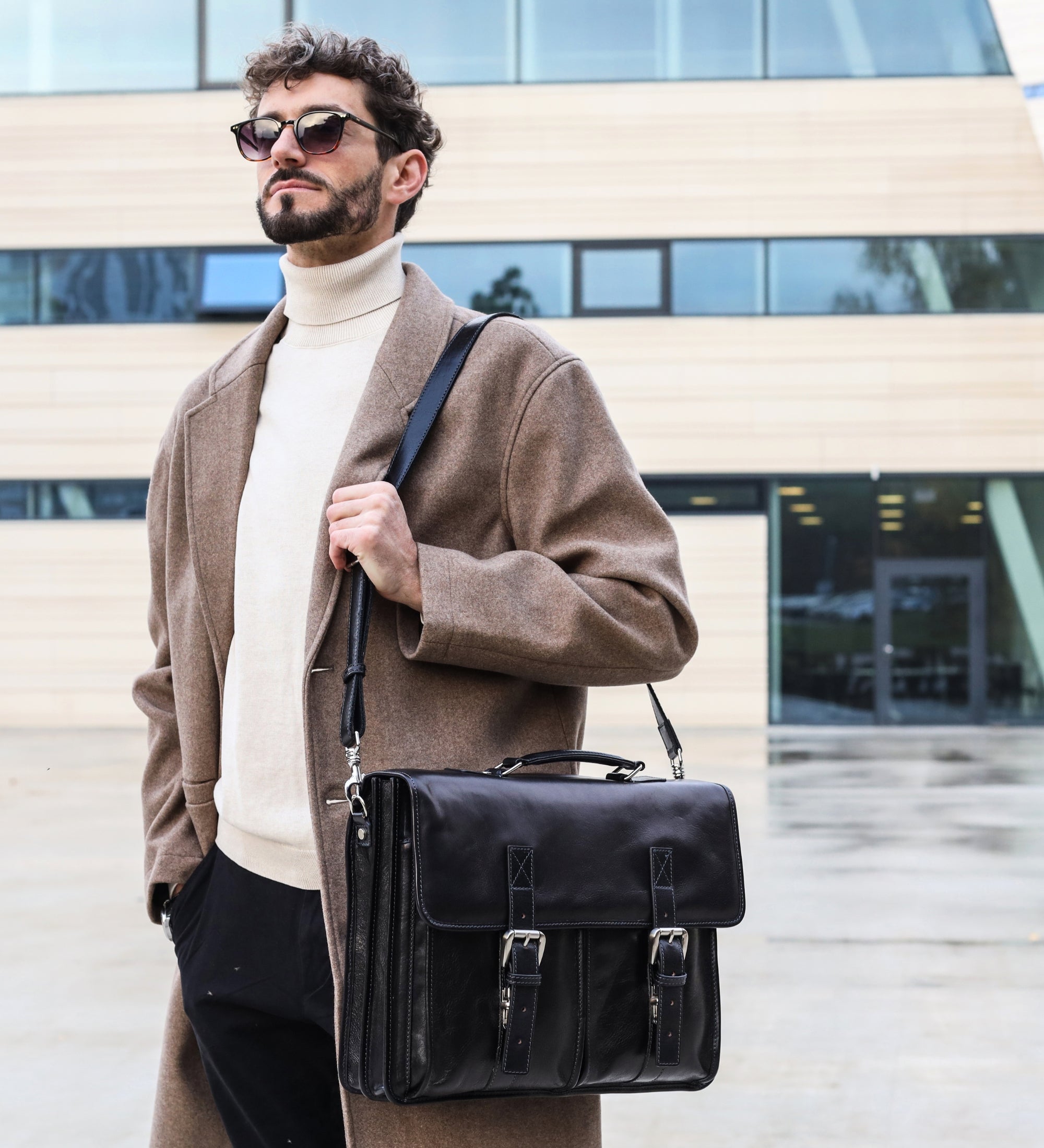 Full Grain Italian Leather Briefcase, Satchel Bag - The Time Machine