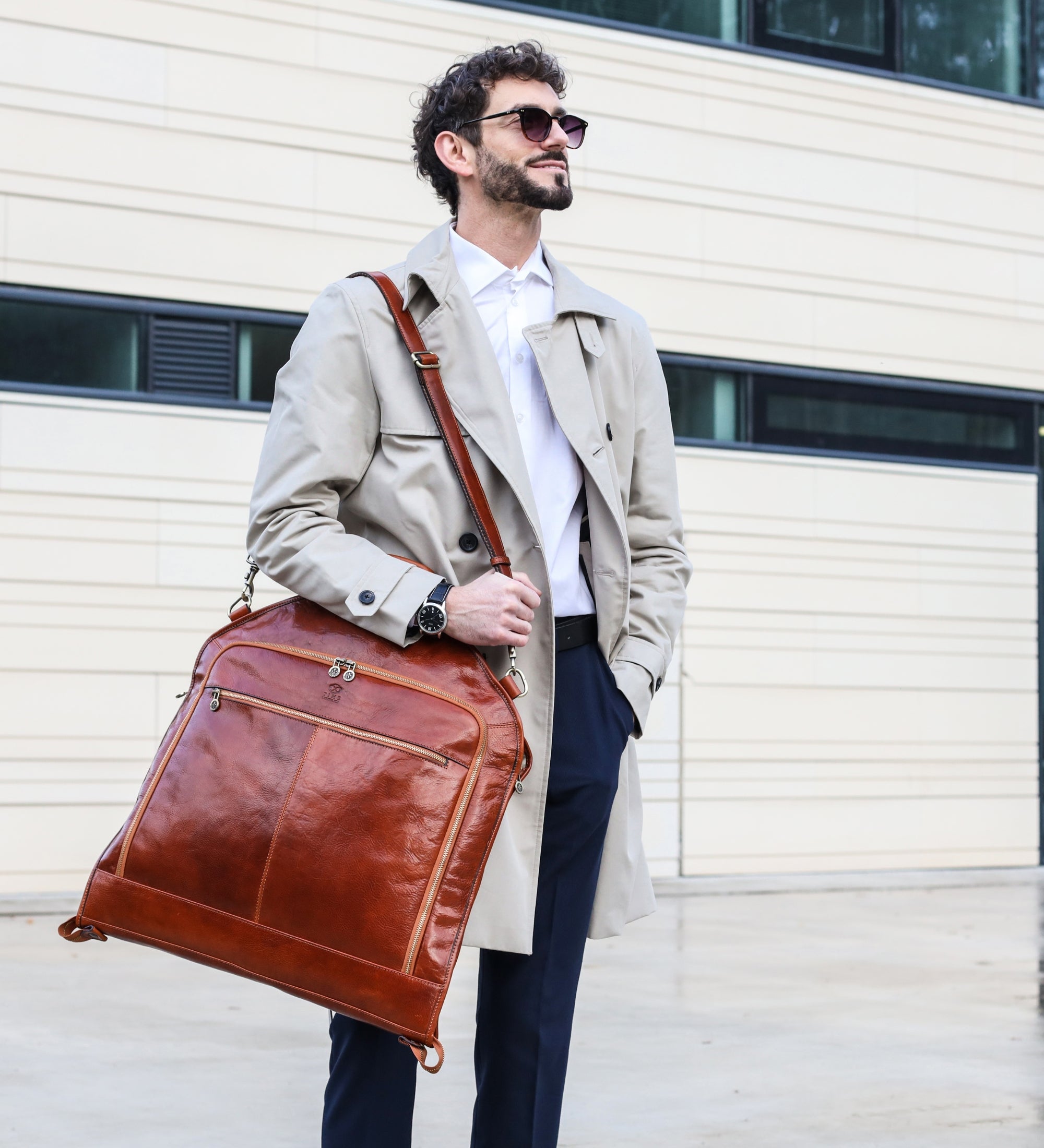 Full Grain Italian Leather Garment / Suit Bag - Travels with Charley