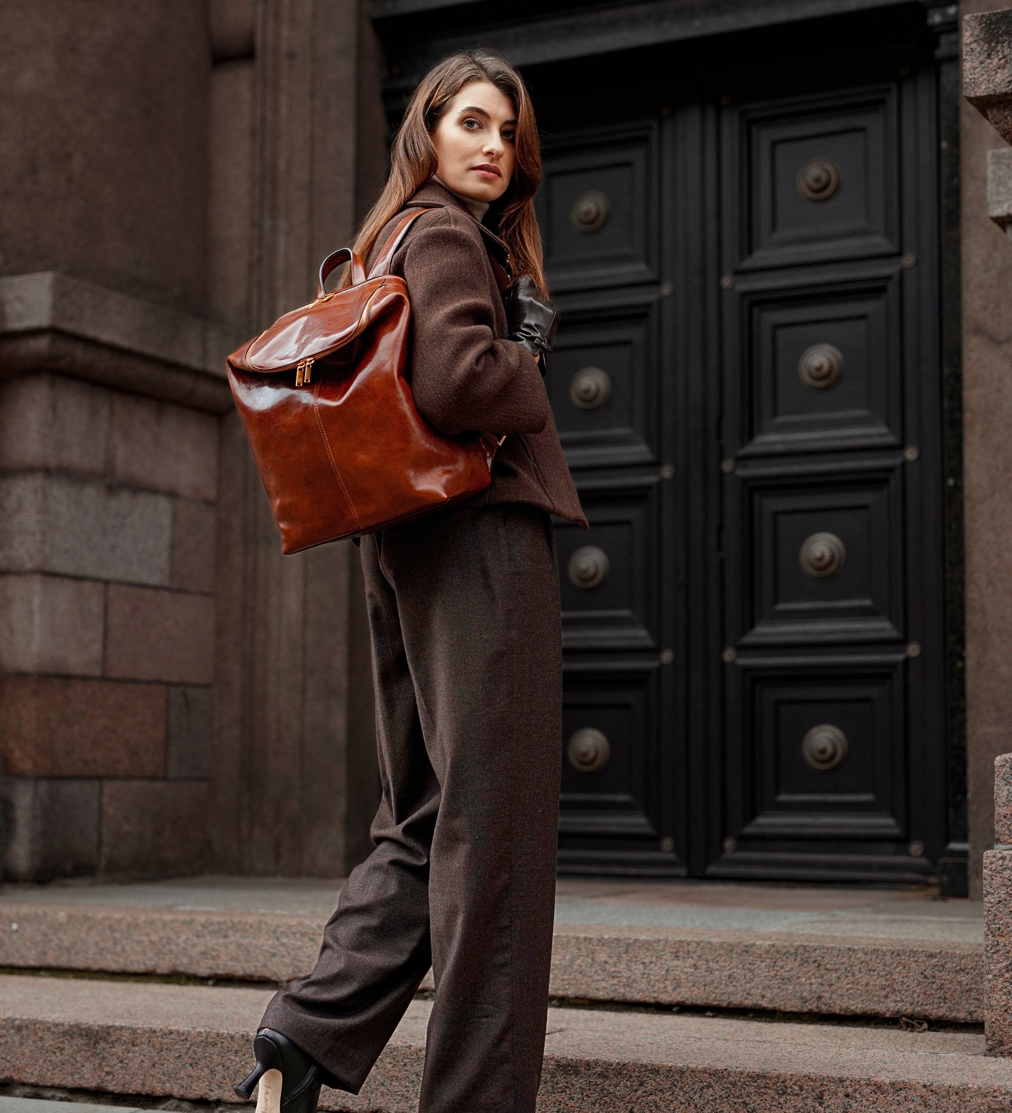 Leather Backpack for Women - A Bend in the River