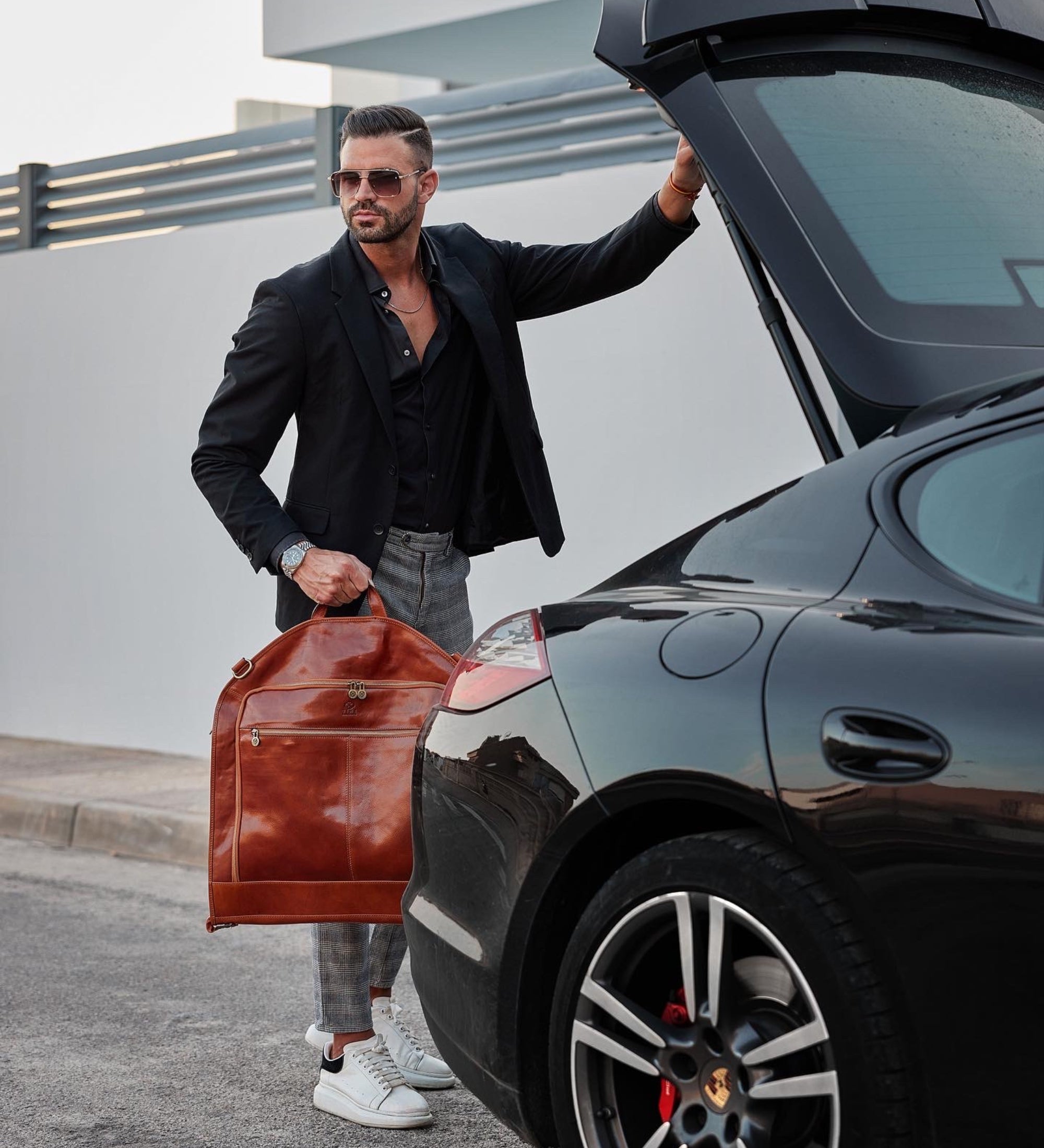 Full Grain Italian Leather Garment / Suit Bag - Travels with Charley