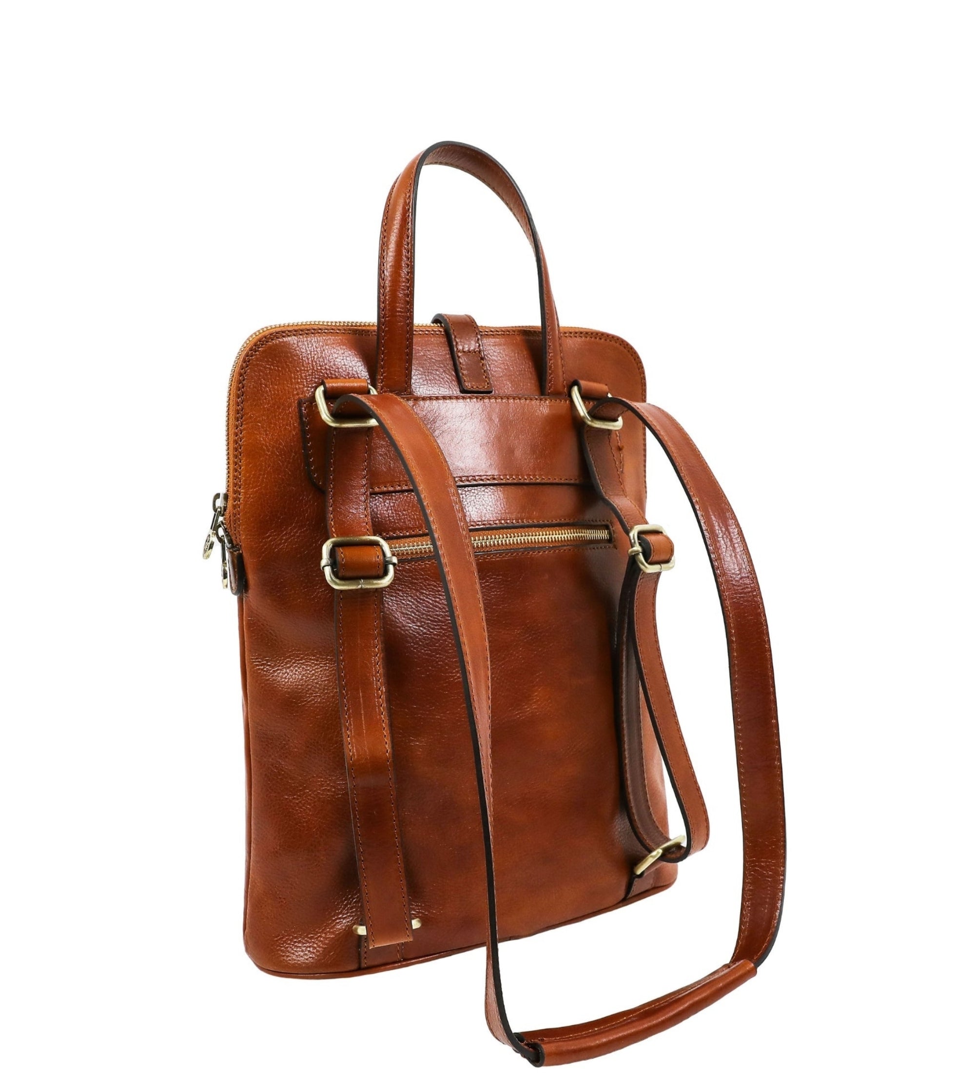 Full Grain Italian Leather Backpack Convertible Bag - Emma