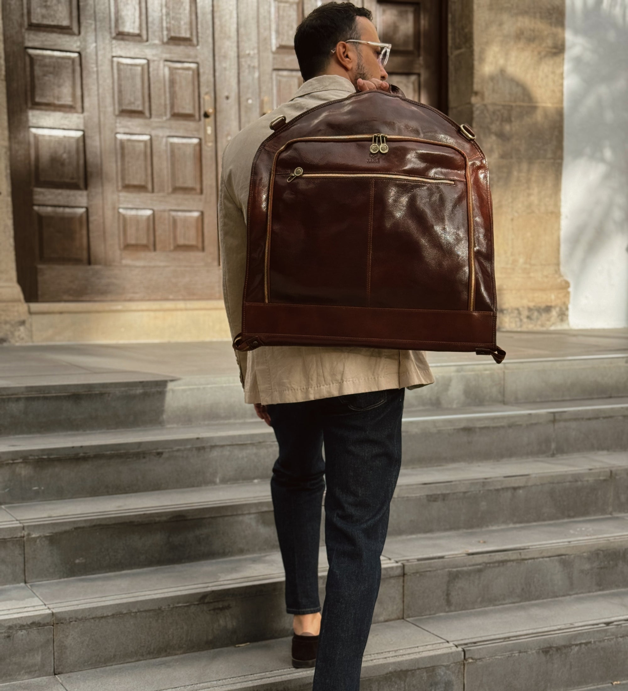 Full Grain Italian Leather Garment / Suit Bag - Travels with Charley