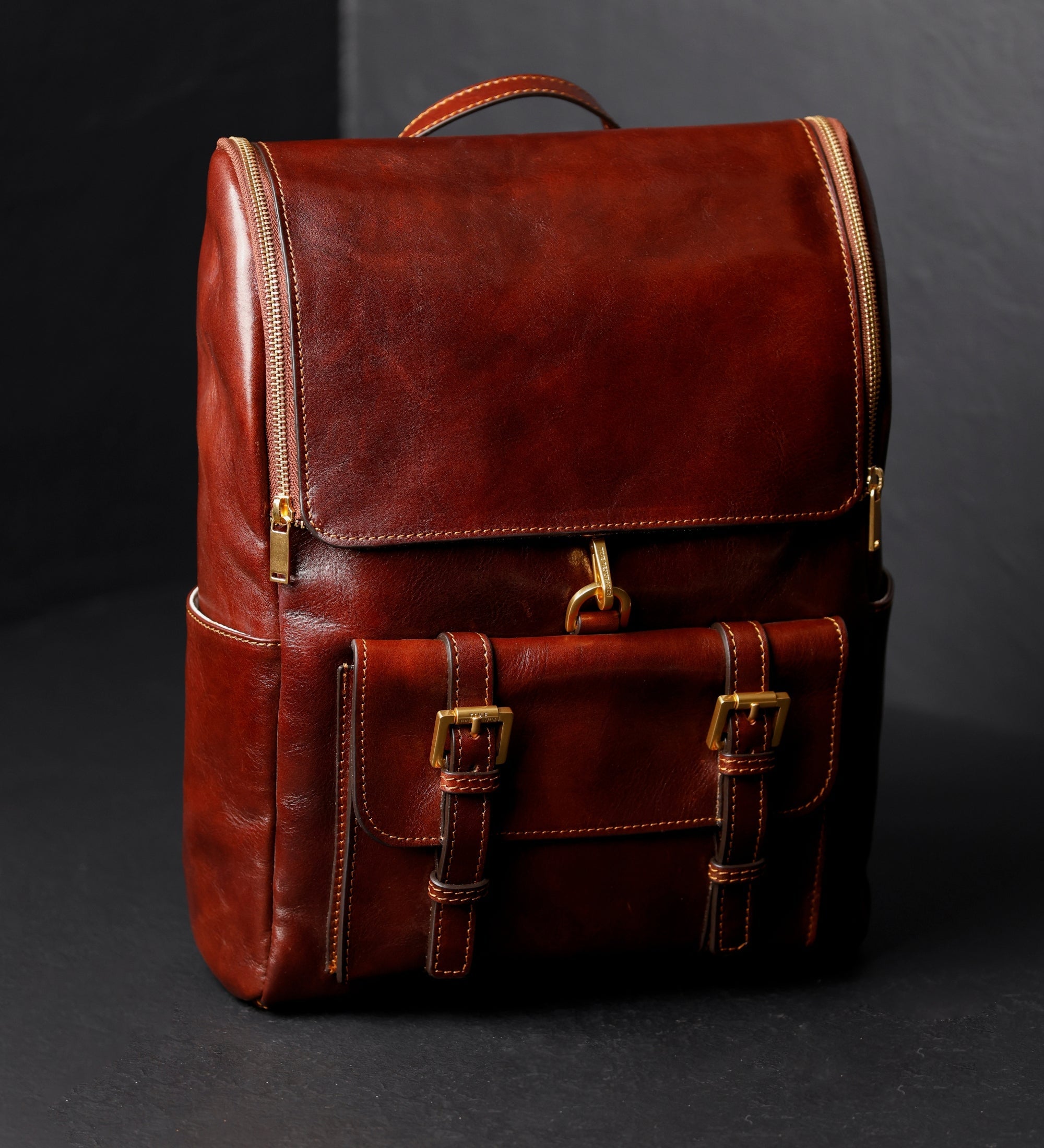 Brown Large Unisex Full Grain Italian Leather Backpack - The Odyssey