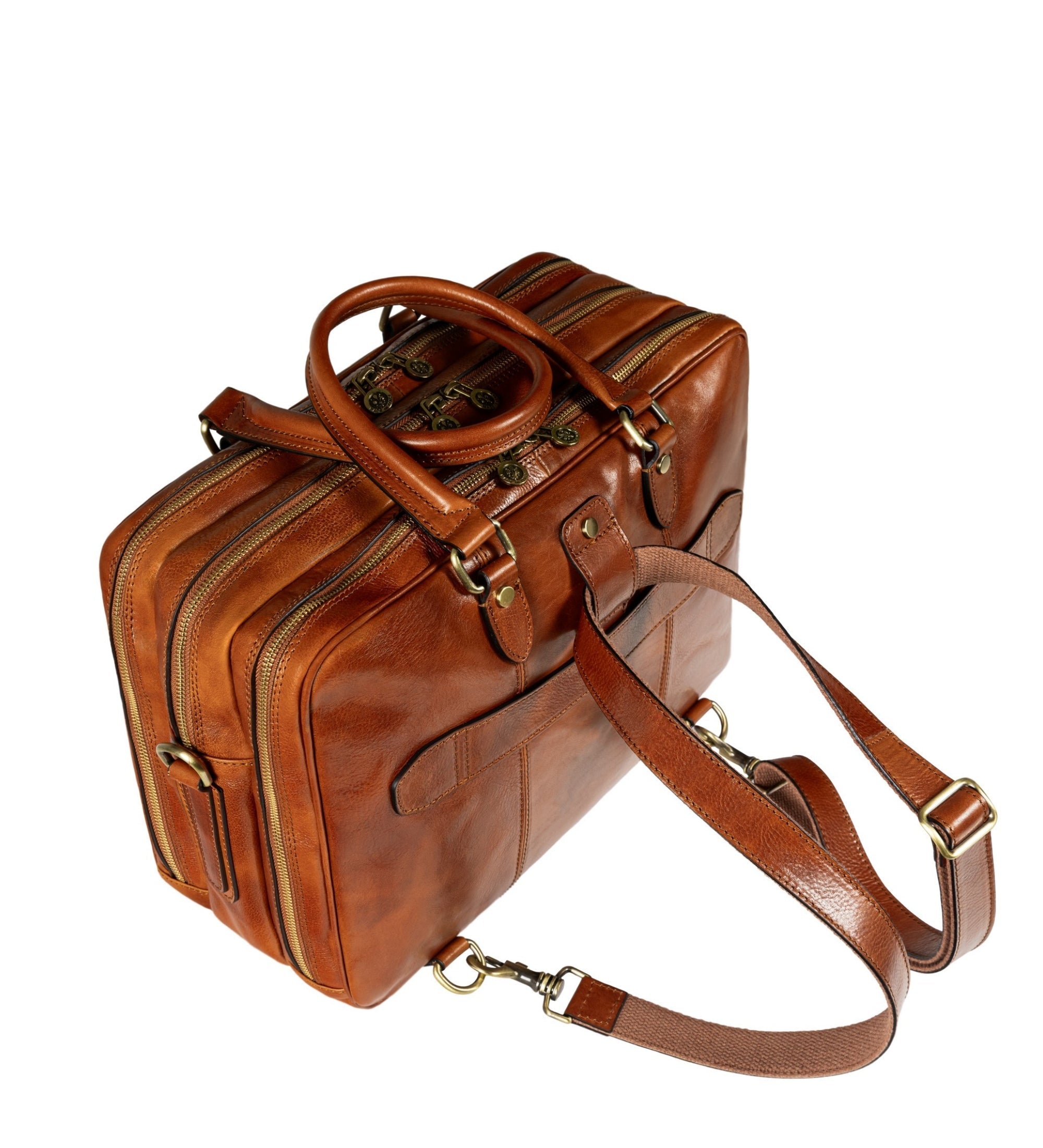 Brown Full-Grain Italian Leather Convertible Briefcase Backpack - A Farewell to Arms