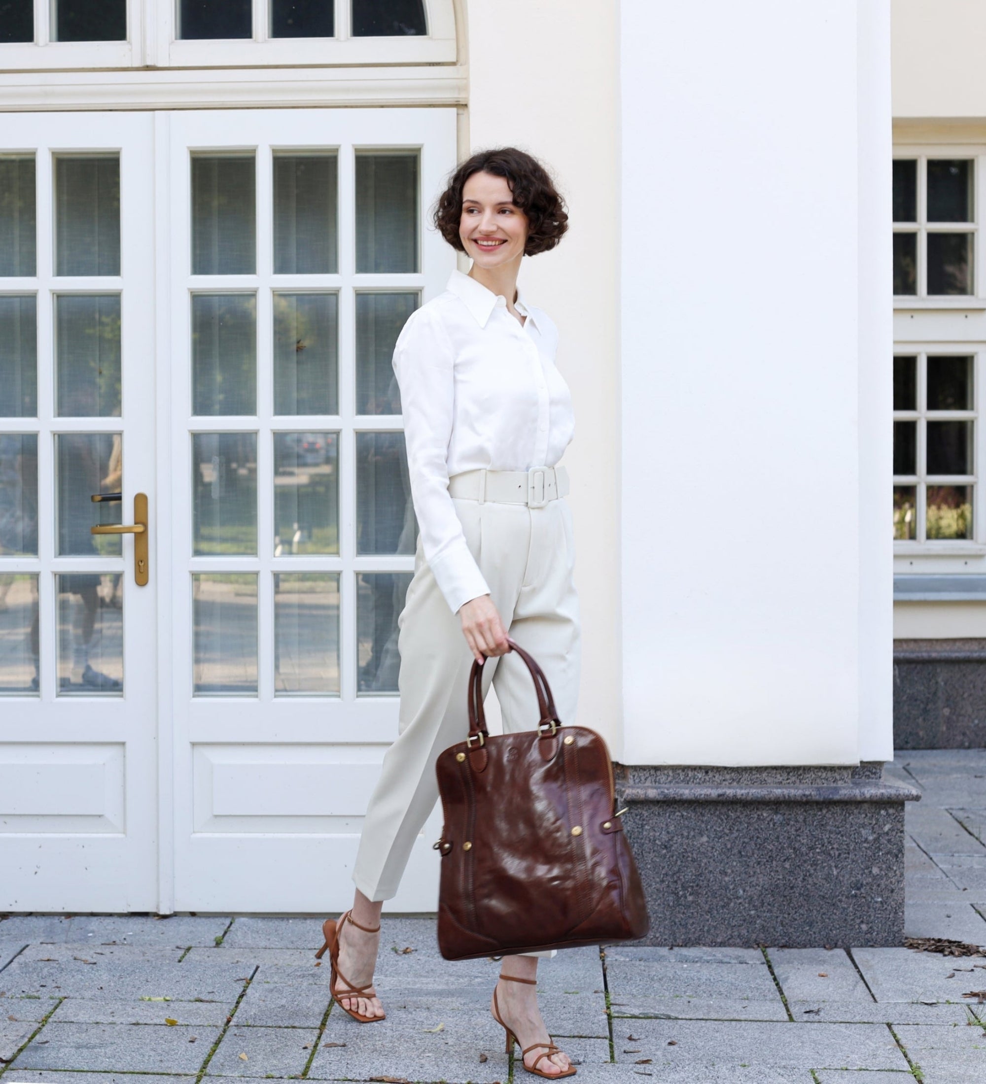 Brown Womens Full Grain Italian Leather Backpack Tote Bag - Charlotte's Web