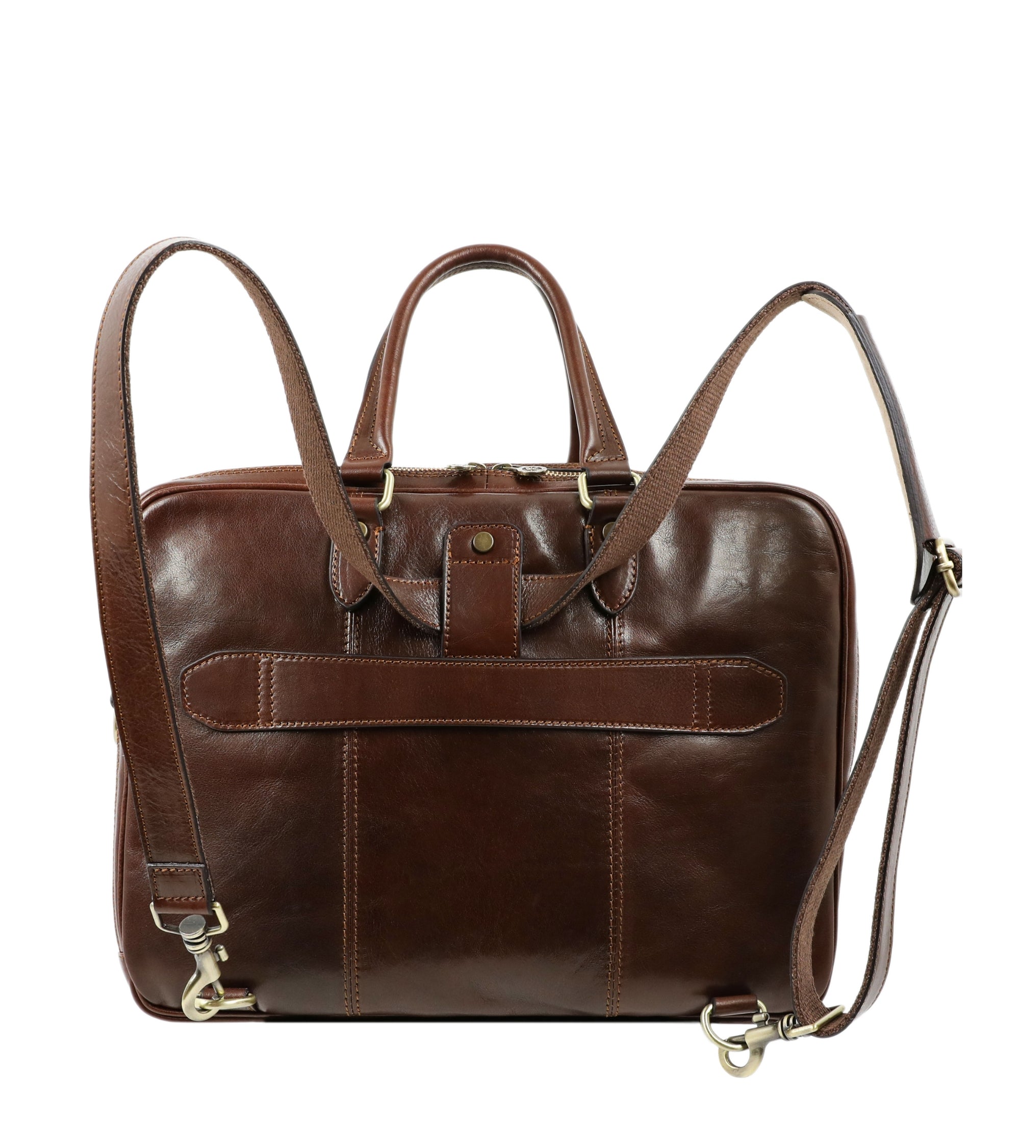 Brown Full-Grain Italian Leather Convertible Briefcase Backpack - A Farewell to Arms