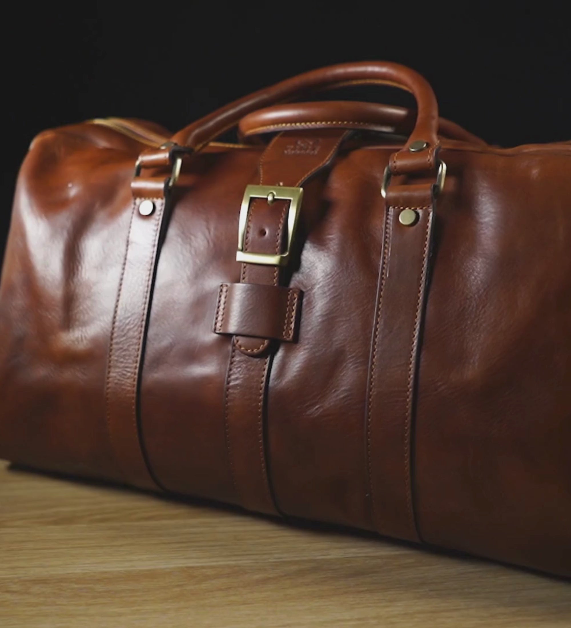 Cognac Brown Matte Leather Duffel Bag - Tender Is the Night