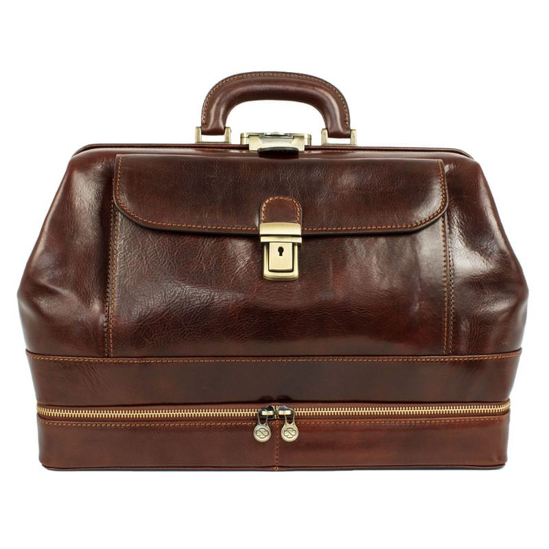 Large Full Grain Italian Leather Doctor Bag - The Master and Margarita Time Resistance
