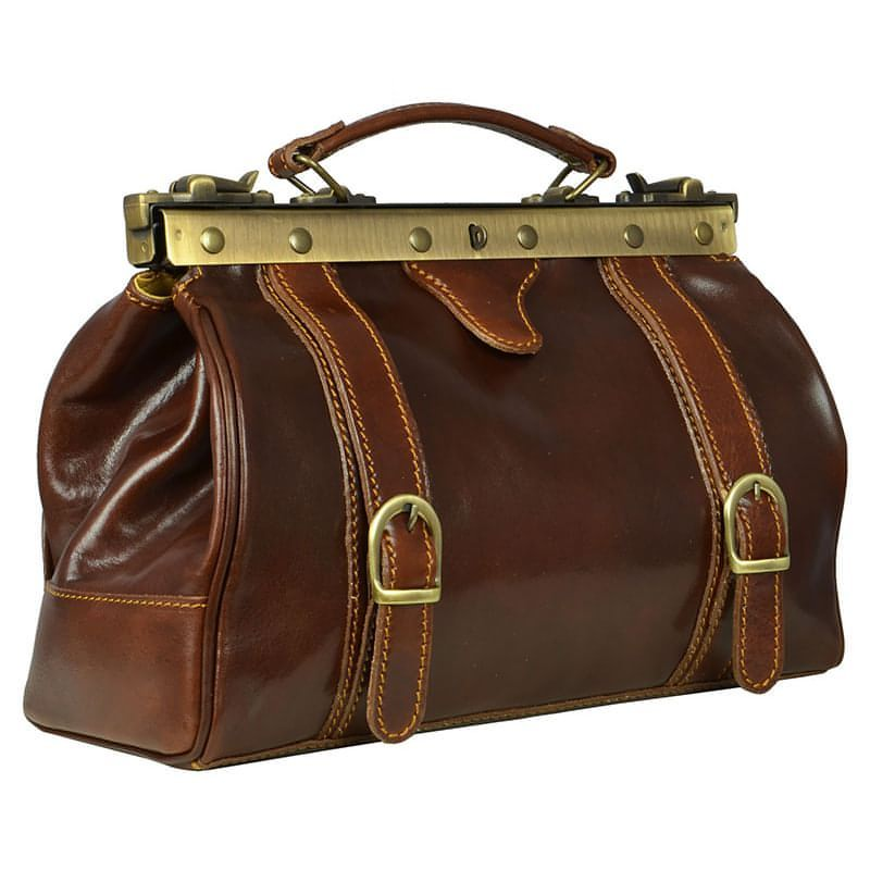 Brown Full Grain Italian Leather Small Doctor Bag - The Green Mile Time Resistance