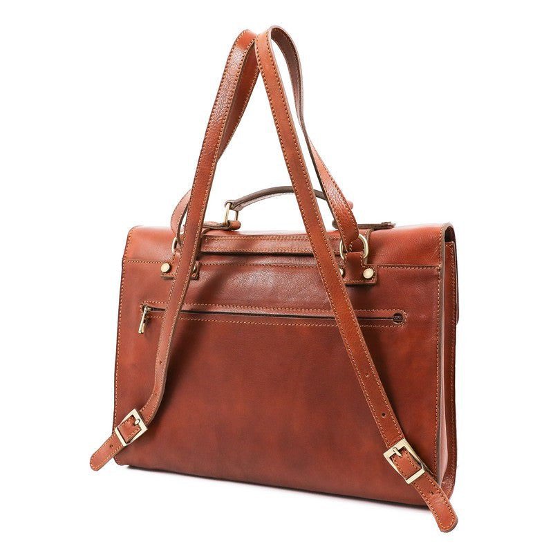 Full Grain Italian Leather Belted Briefcase, Convertible Backpack - The Glass Menagerie Time Resistance