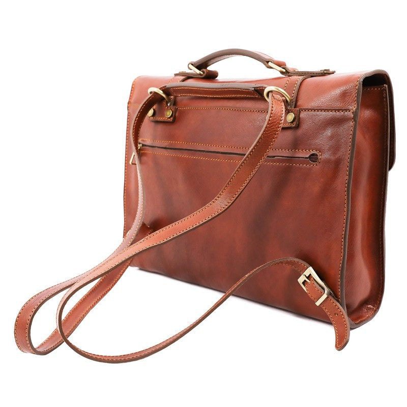 Full Grain Italian Leather Belted Briefcase, Convertible Backpack - The Glass Menagerie Time Resistance