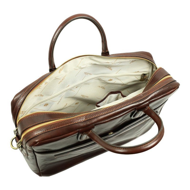 Large Full Grain Italian Leather Briefcase Laptop Bag - Nostromo Time Resistance