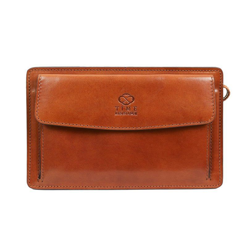 Brown Full Grain Italian Leather Clutch Purse - Decameron Time Resistance