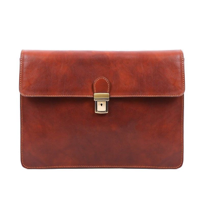 Full Grain Italian Leather Attaché Case, Work Bag with Shoulder Strap  - The Corrections Time Resistance