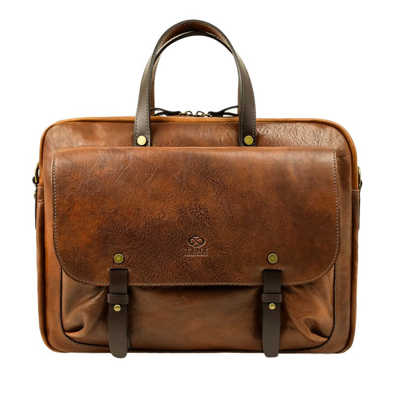 Leather Briefcase Laptop Bag - Lanark Briefcase Time Resistance COGNAC BROWN MATTE  