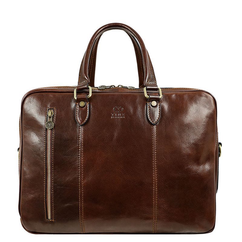Brown Full-Grain Italian Leather Convertible Briefcase Backpack - A Farewell to Arms Time Resistance