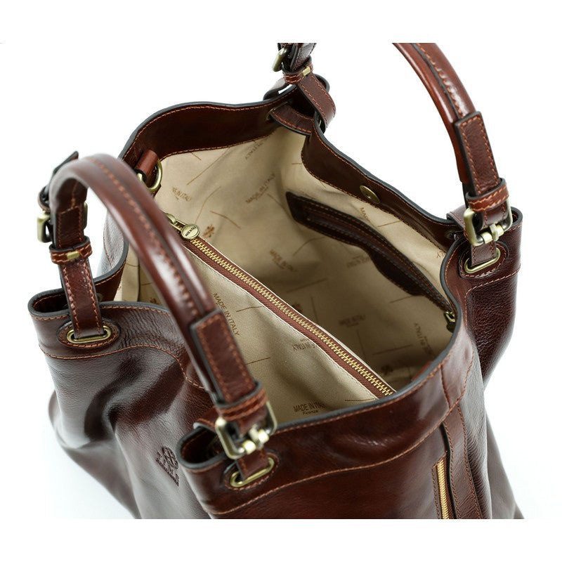 Full Grain Brown Italian Leather Handbag - The Betrothed Time Resistance