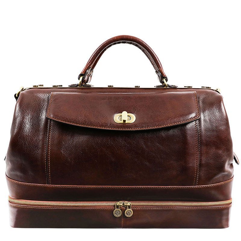 Brown Full Grain Italian Leather Doctor Bag, Medical Bag, Leather Handbag - Doctor Faustus Time Resistance