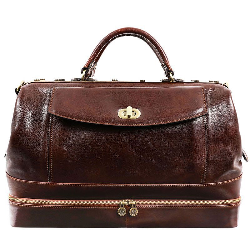 Brown Full Grain Italian Leather Doctor Bag, Medical Bag, Leather Handbag - Doctor Faustus Time Resistance