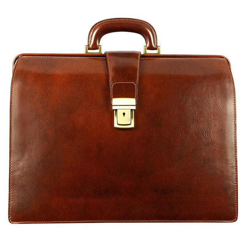 Large Full Grain Italian Leather Briefcase - The Firm Time Resistance