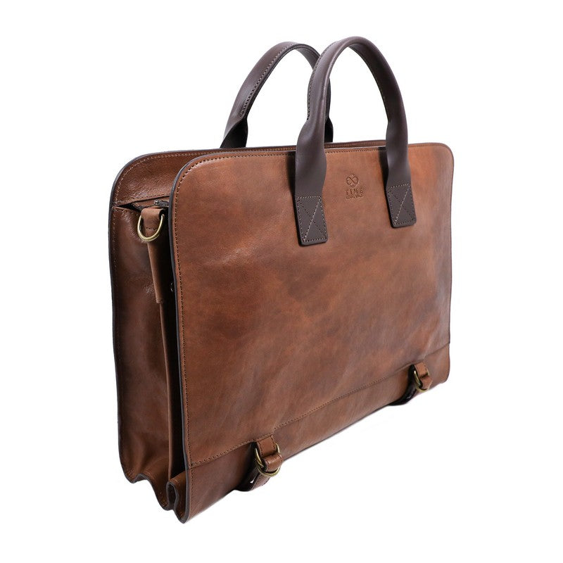 Full Grain Italian Leather Briefcase - Wide Sargasso Sea