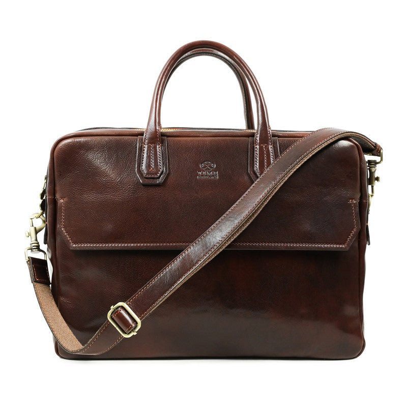 Large Full Grain Italian Leather Briefcase Laptop Bag - Nostromo Time Resistance