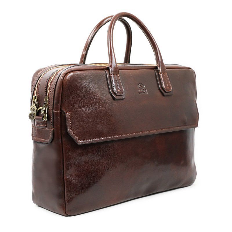 Large Full Grain Italian Leather Briefcase Laptop Bag - Nostromo Time Resistance