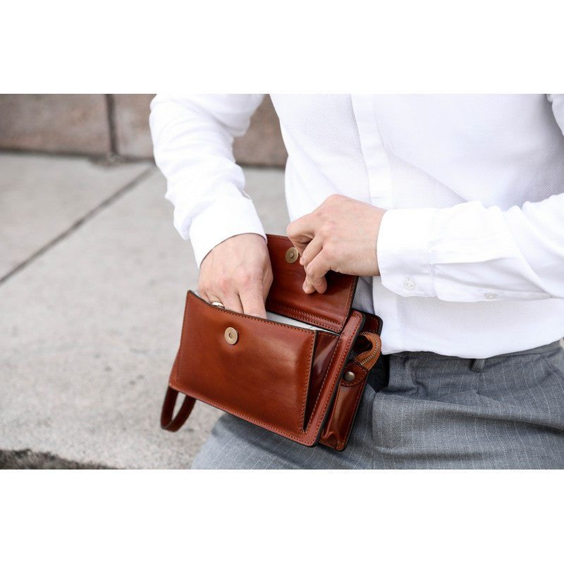 Brown Full Grain Italian Leather Clutch Purse - Decameron Time Resistance